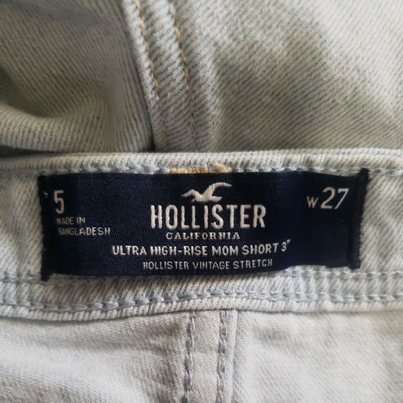 Hollister Womens 5 27 Jean Mom Shorts Lgt Blue Patchwork Denim Ultra High Rise - Picture 7 of 8